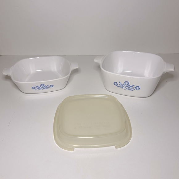 Set of 2 Vintage Corning Ware Blue Cornflower baking dishes with lid - Picture 1 of 14